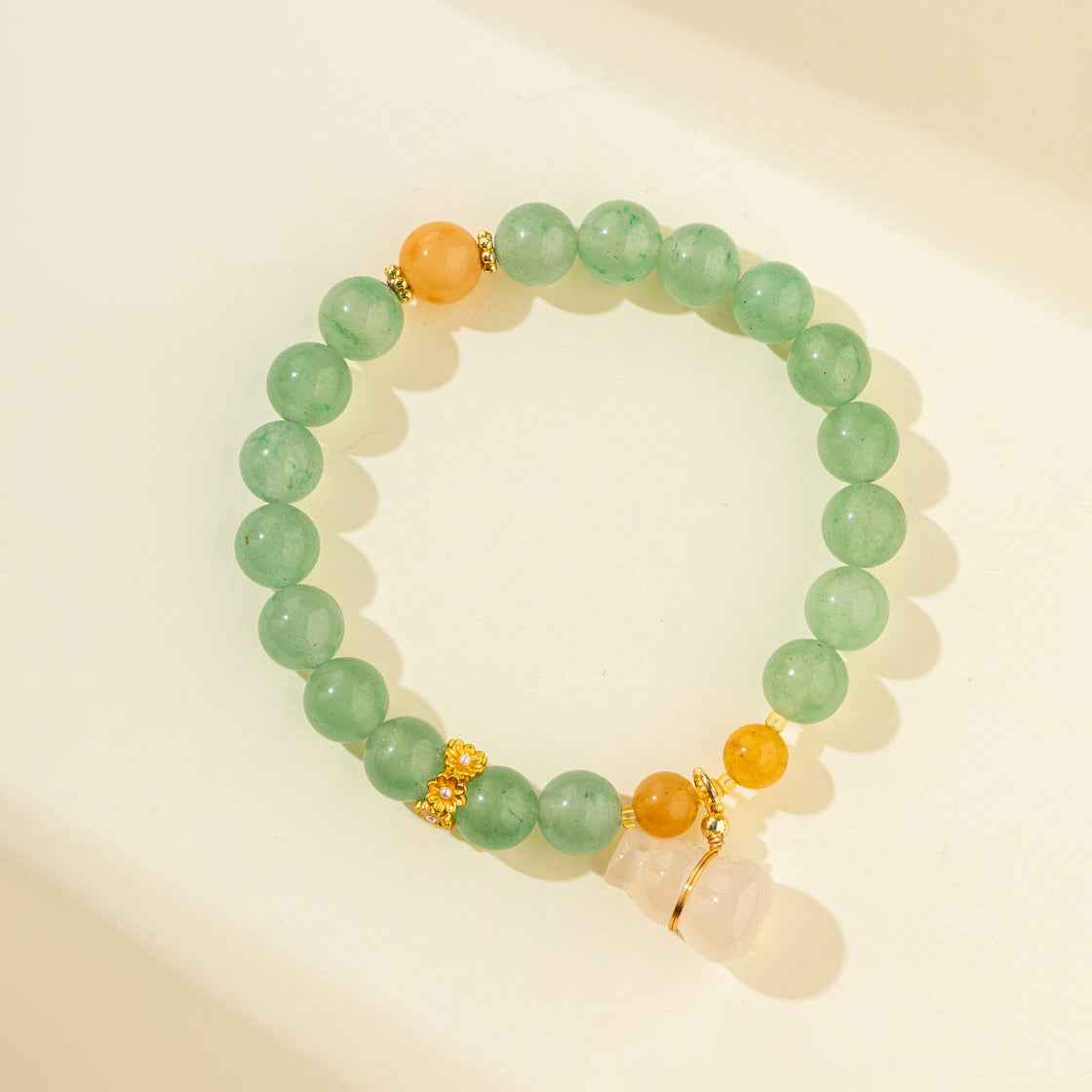 Jade Gourd Sculpture Gold Bracelet-Natural Energy & Handmade