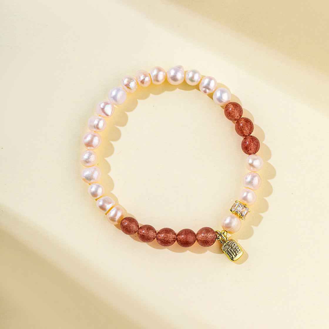Strawberry Crystal Pearl Gold Bracelet-Natural Energy & Handmade