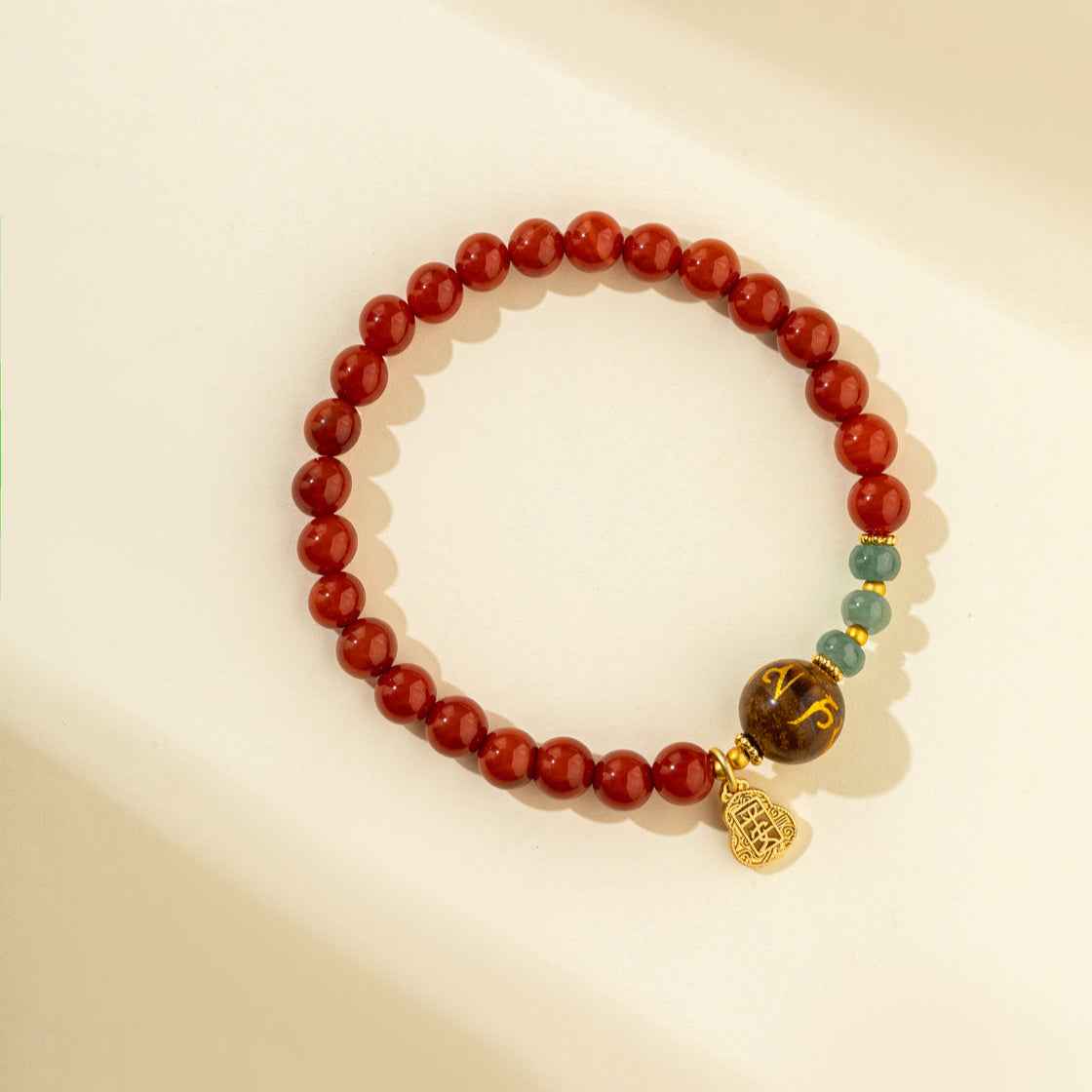 Red Crystal Sandalwood Jade Gold Bracelet-Natural Energy & Handmade