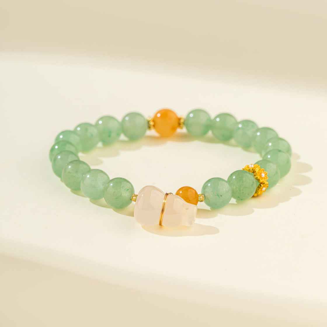 Jade Gourd Sculpture Gold Bracelet-Natural Energy & Handmade