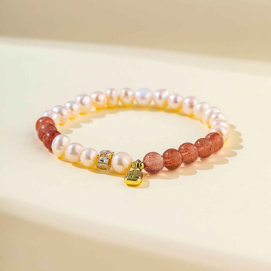 Strawberry Crystal Pearl Gold Bracelet-Natural Energy & Handmade