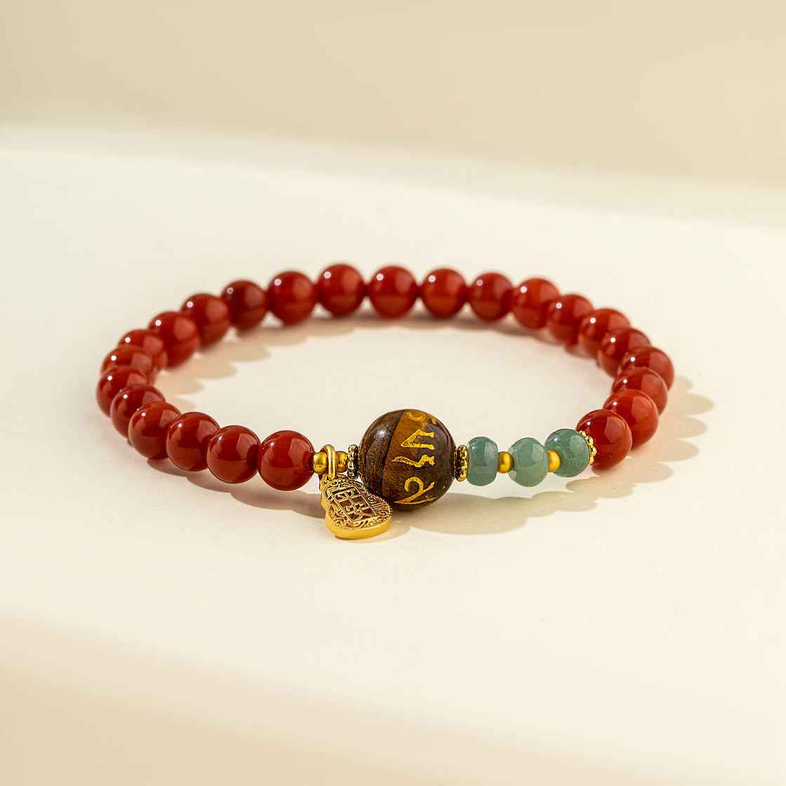 Red Crystal Sandalwood Jade Gold Bracelet-Natural Energy & Handmade