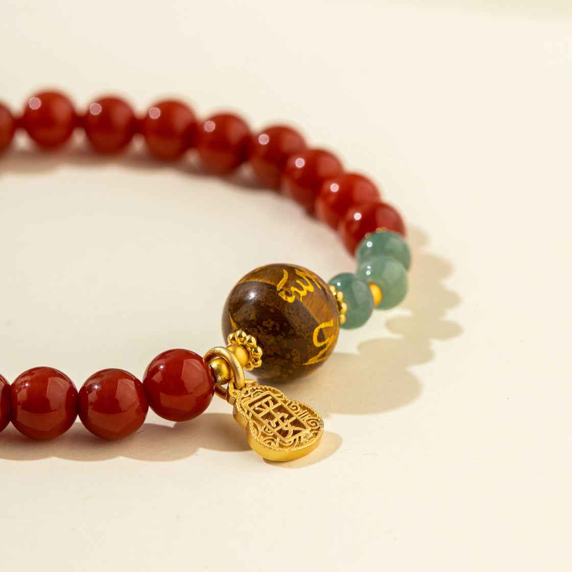 Red Crystal Sandalwood Jade Gold Bracelet-Natural Energy & Handmade