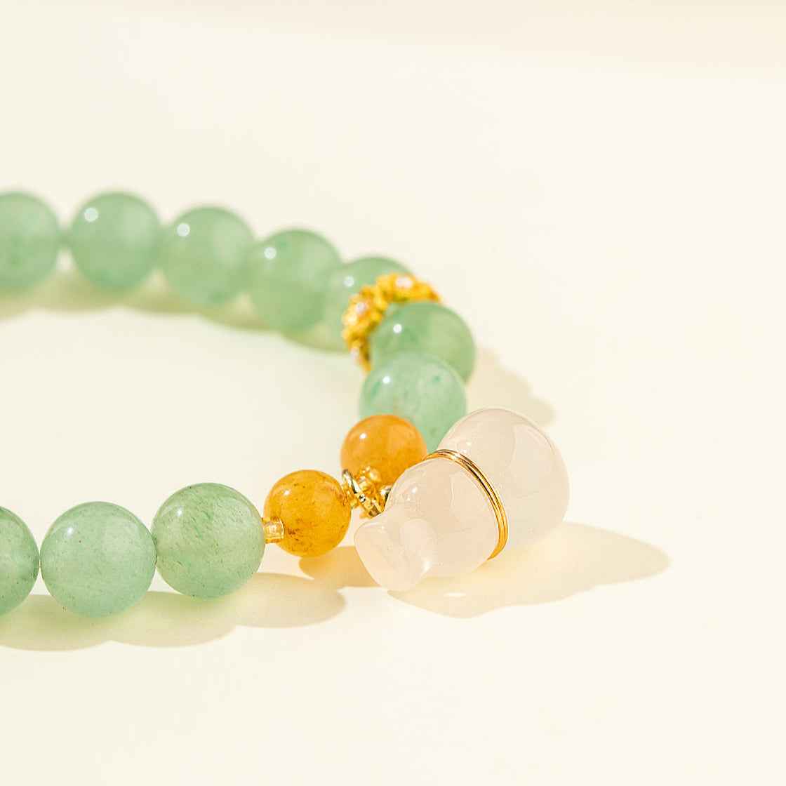 Jade Gourd Sculpture Gold Bracelet-Natural Energy & Handmade