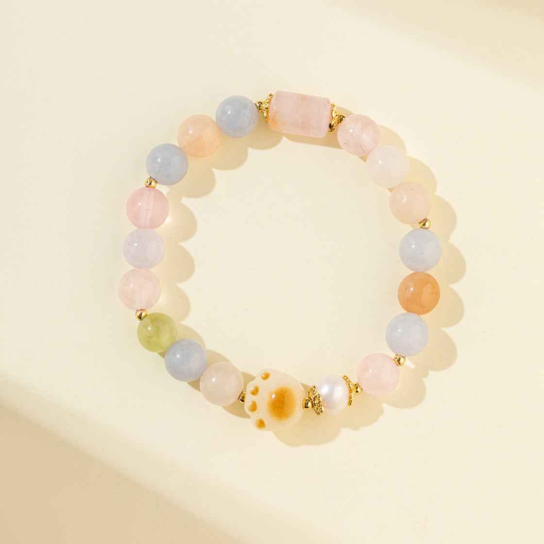 Crystal Cat's Paw Sculpture Pearl Gold Bracelet-Natural Energy & Handmade