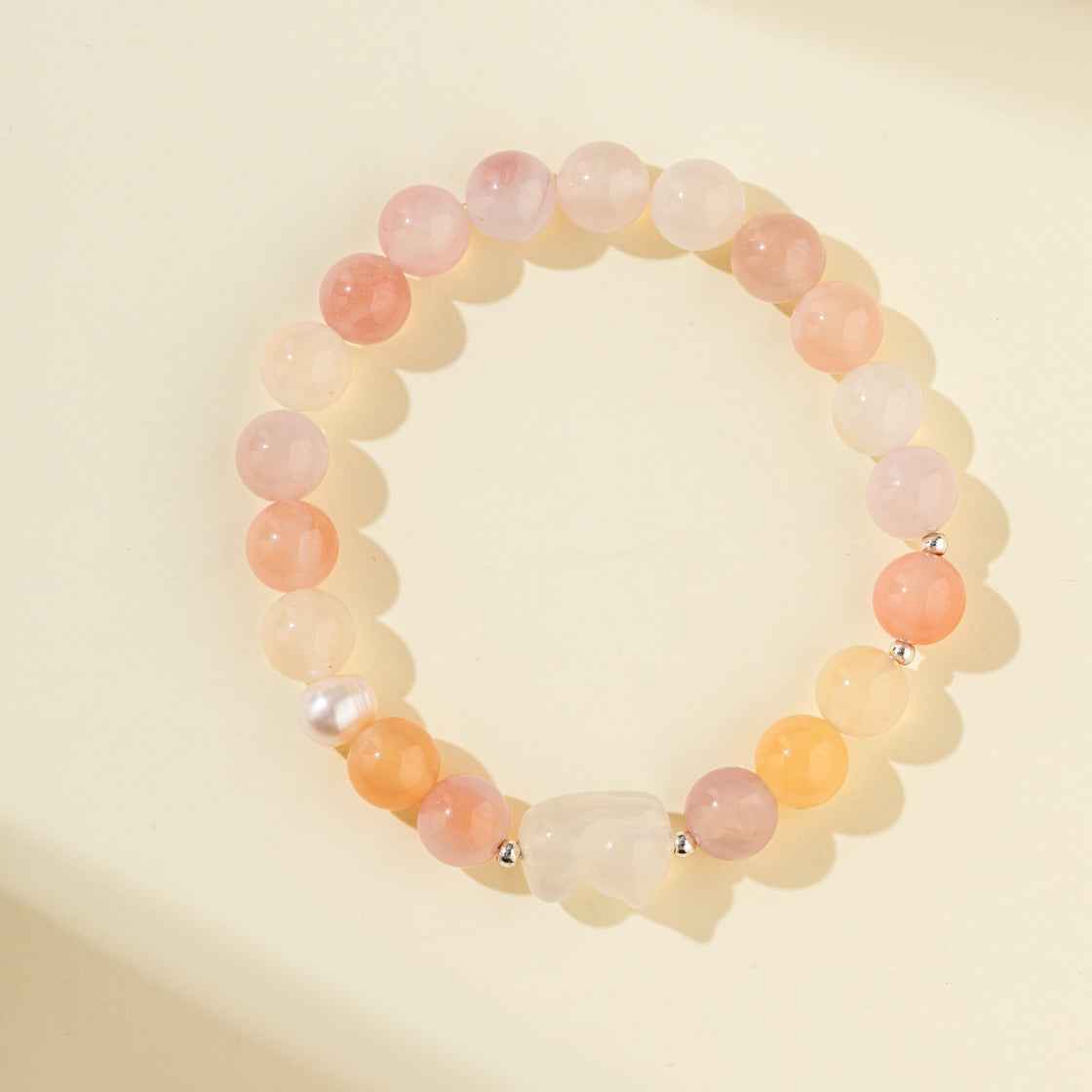 Strawberry Crystal Pearl Jade Cat Sculpture Bracelet-Natural Energy & Handmade