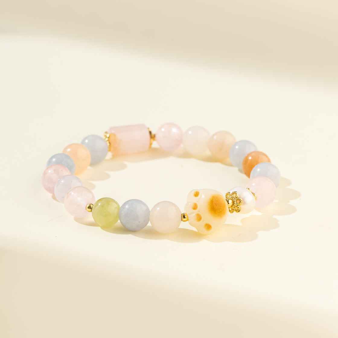 Crystal Cat's Paw Sculpture Pearl Gold Bracelet-Natural Energy & Handmade
