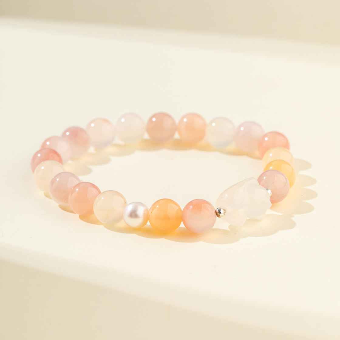 Strawberry Crystal Pearl Jade Cat Sculpture Bracelet-Natural Energy & Handmade