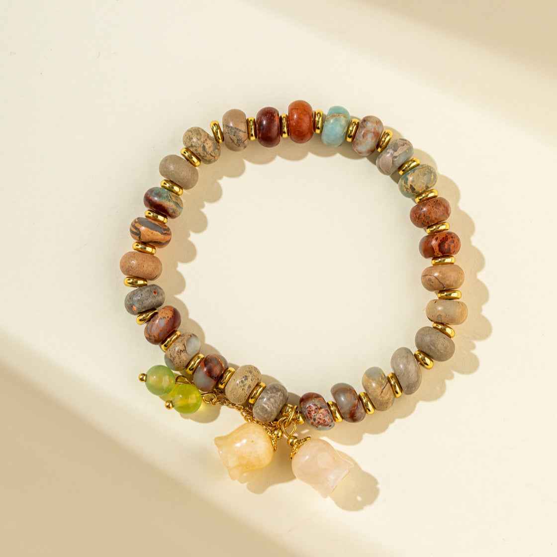 Flower Agate Gold Bracelet-Natural Energy & Handmade
