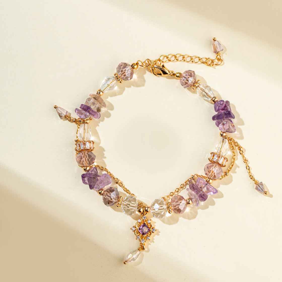 Amethyst Quartz Gold Bracelet-Natural Energy & Handmade