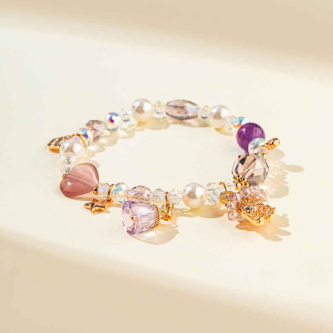 Amethyst Pearl Teddy Bear Shape Bracelet-Natural Energy & Handmade