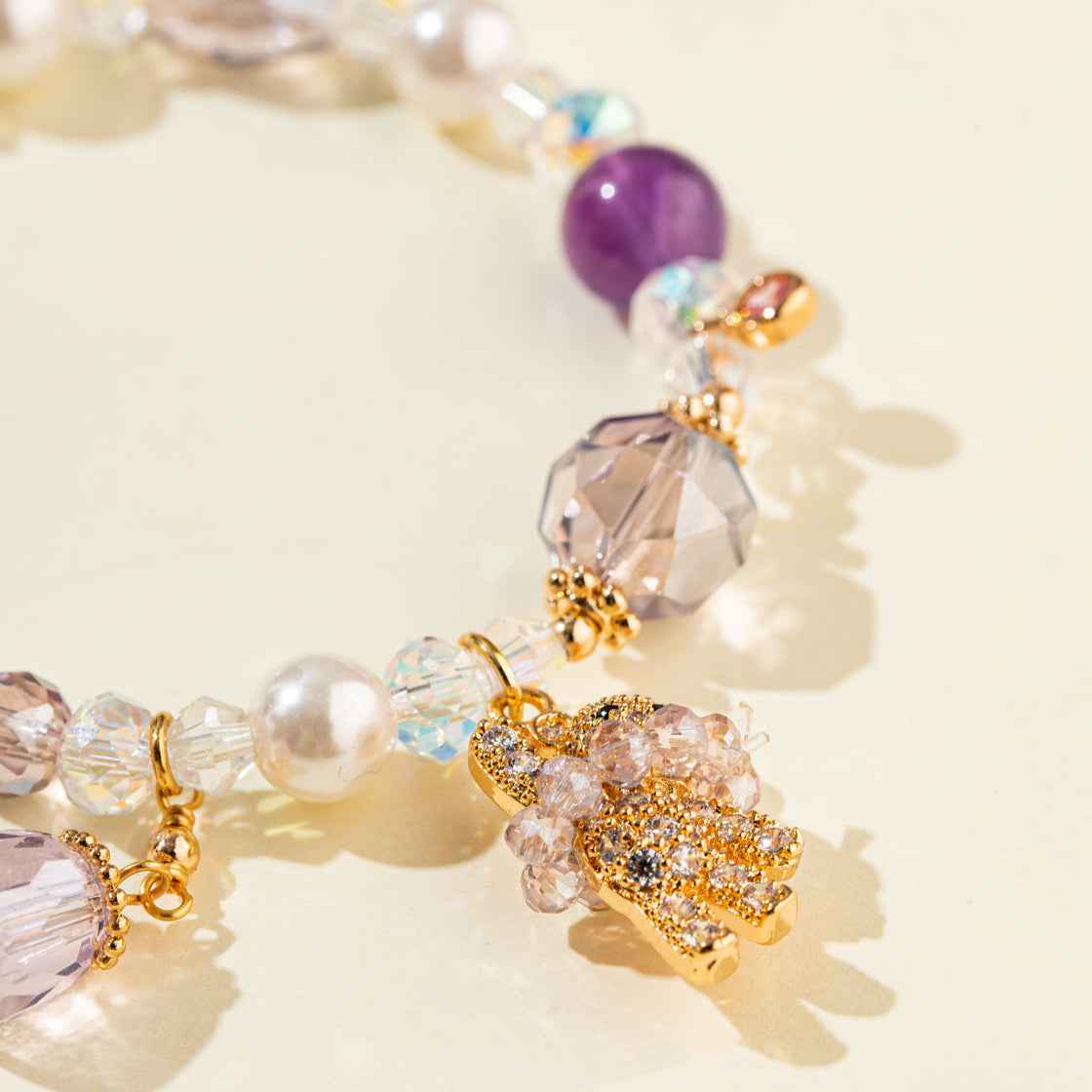 Amethyst Pearl Teddy Bear Shape Bracelet-Natural Energy & Handmade