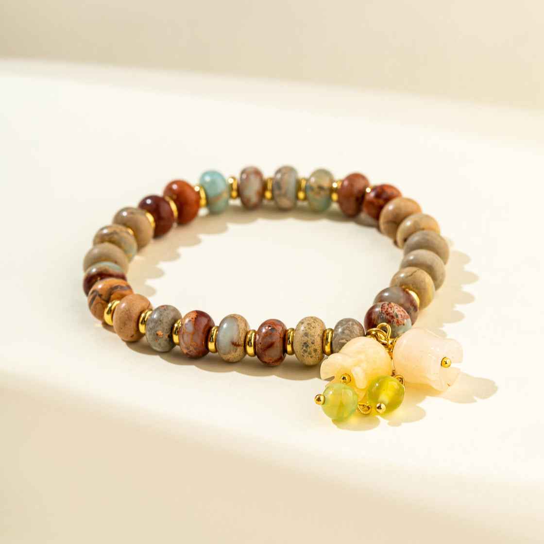 Flower Agate Gold Bracelet-Natural Energy & Handmade