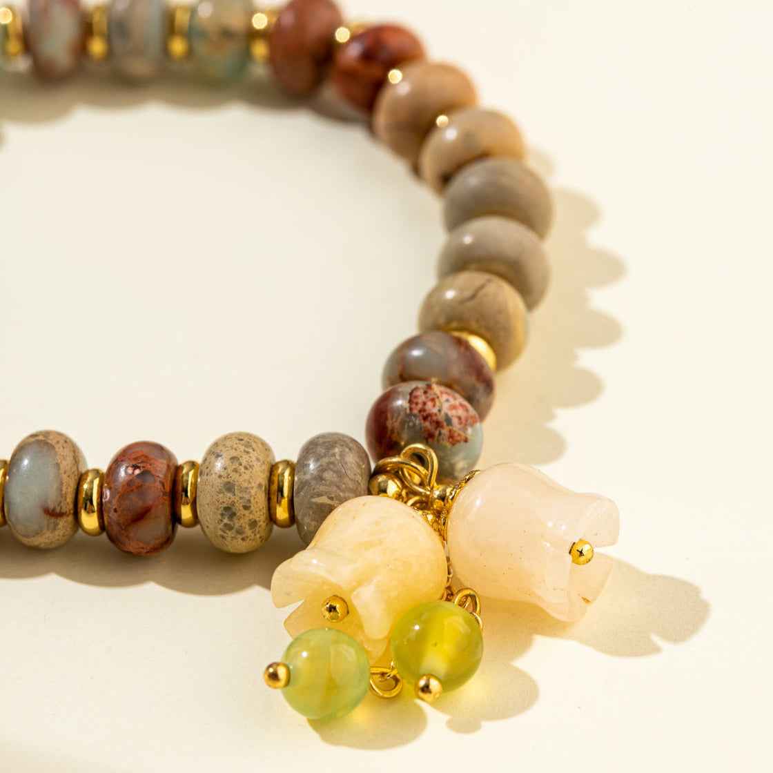 Flower Agate Gold Bracelet-Natural Energy & Handmade