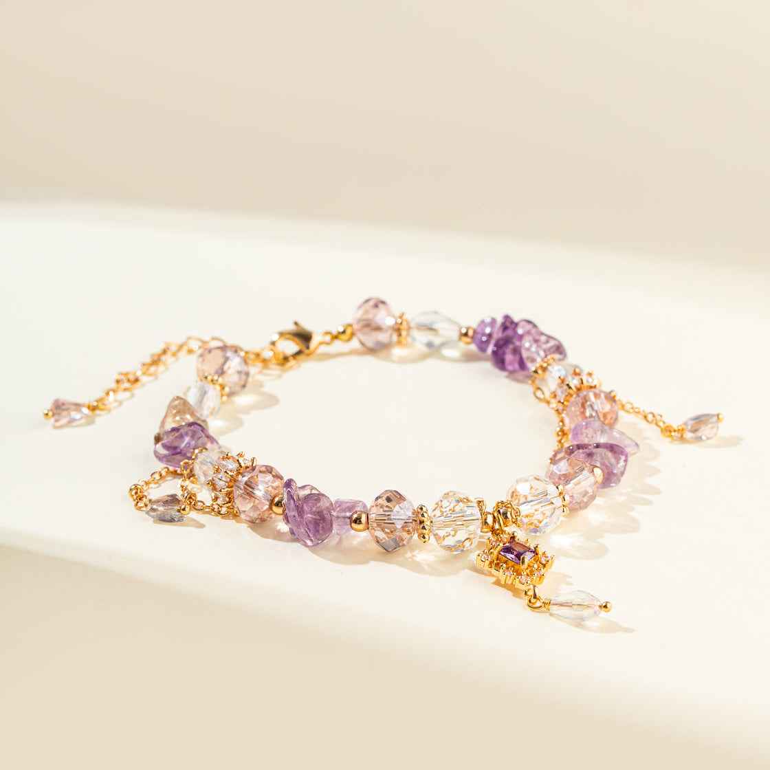 Amethyst Quartz Gold Bracelet-Natural Energy & Handmade