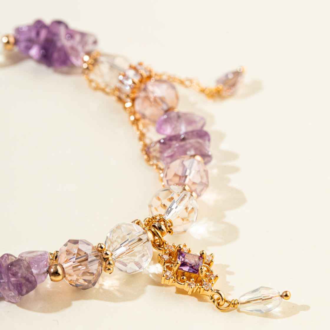 Amethyst Quartz Gold Bracelet-Natural Energy & Handmade