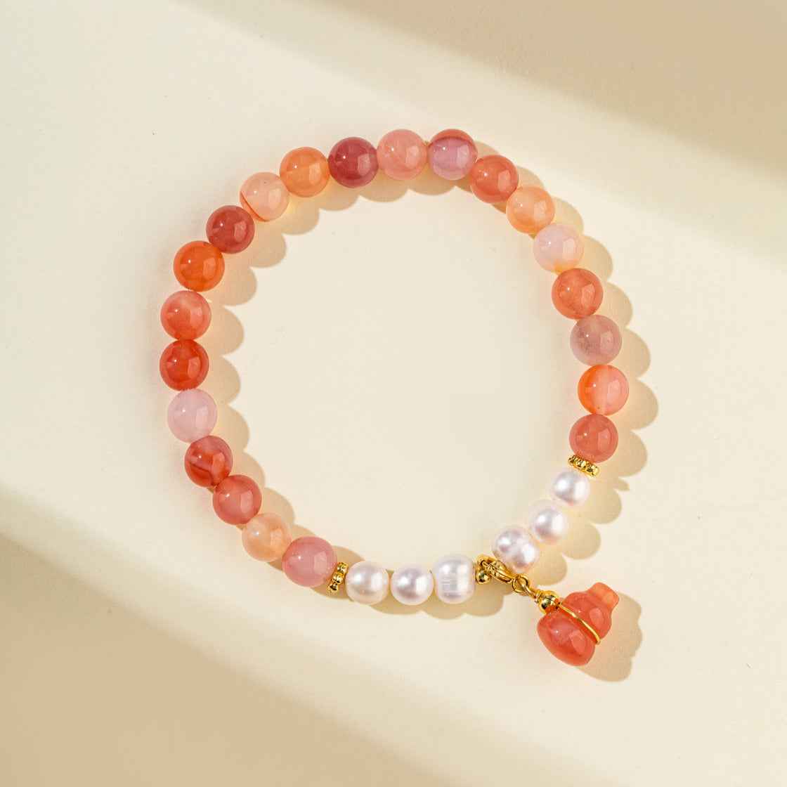 Strawberry Crystal Pearl Jade Gourd Sculpture Bracelet-Natural Energy & Handmade