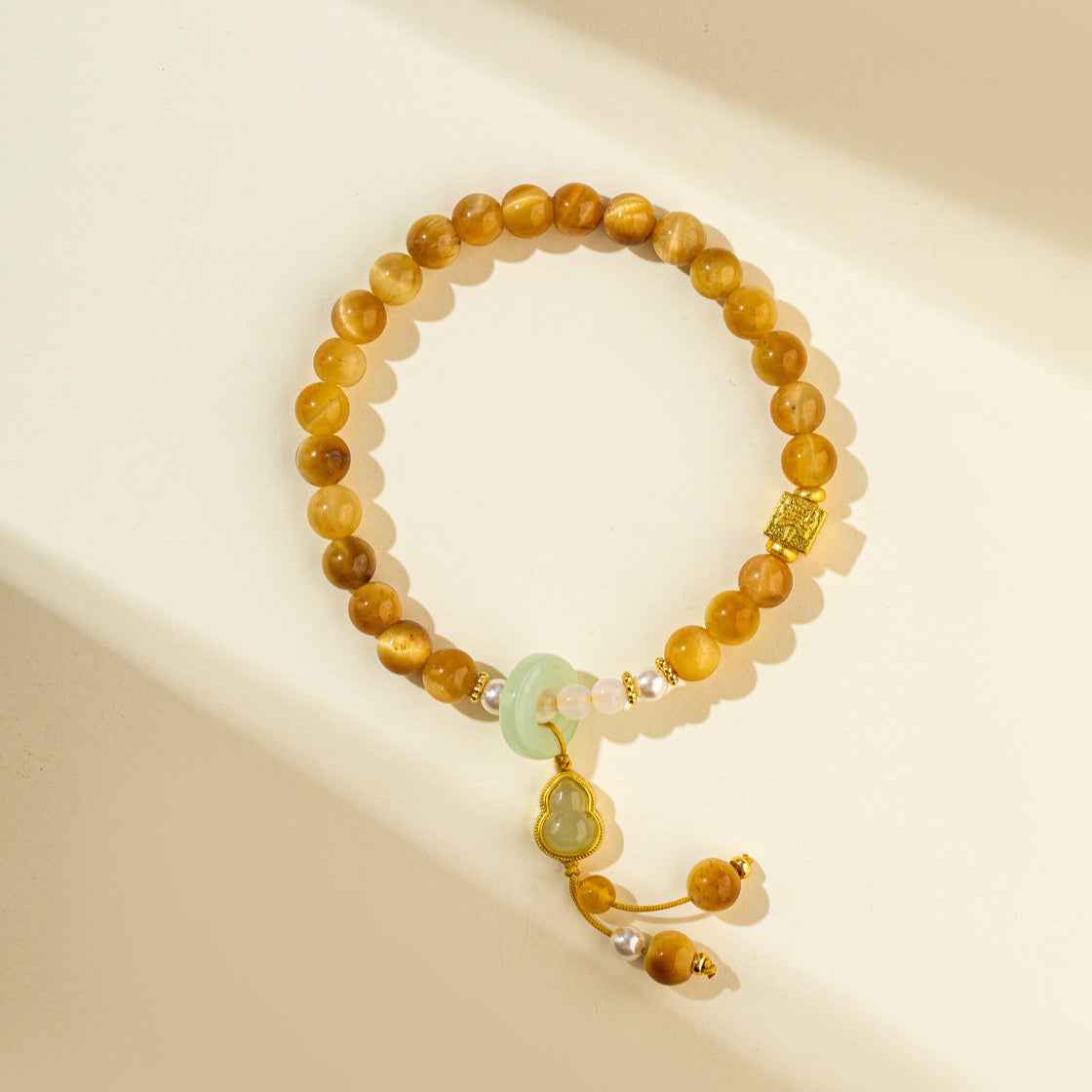 Crystal Jade Gold Pearl Gourd Sculpture Bracelet-Natural Energy & Handmade