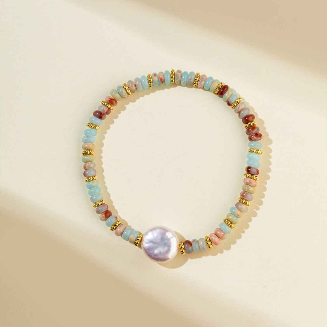 Pearl Emerald Gold Bracelet-Natural Energy & Handmade