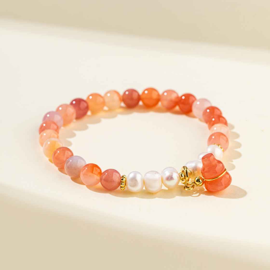 Strawberry Crystal Pearl Jade Gourd Sculpture Bracelet-Natural Energy & Handmade