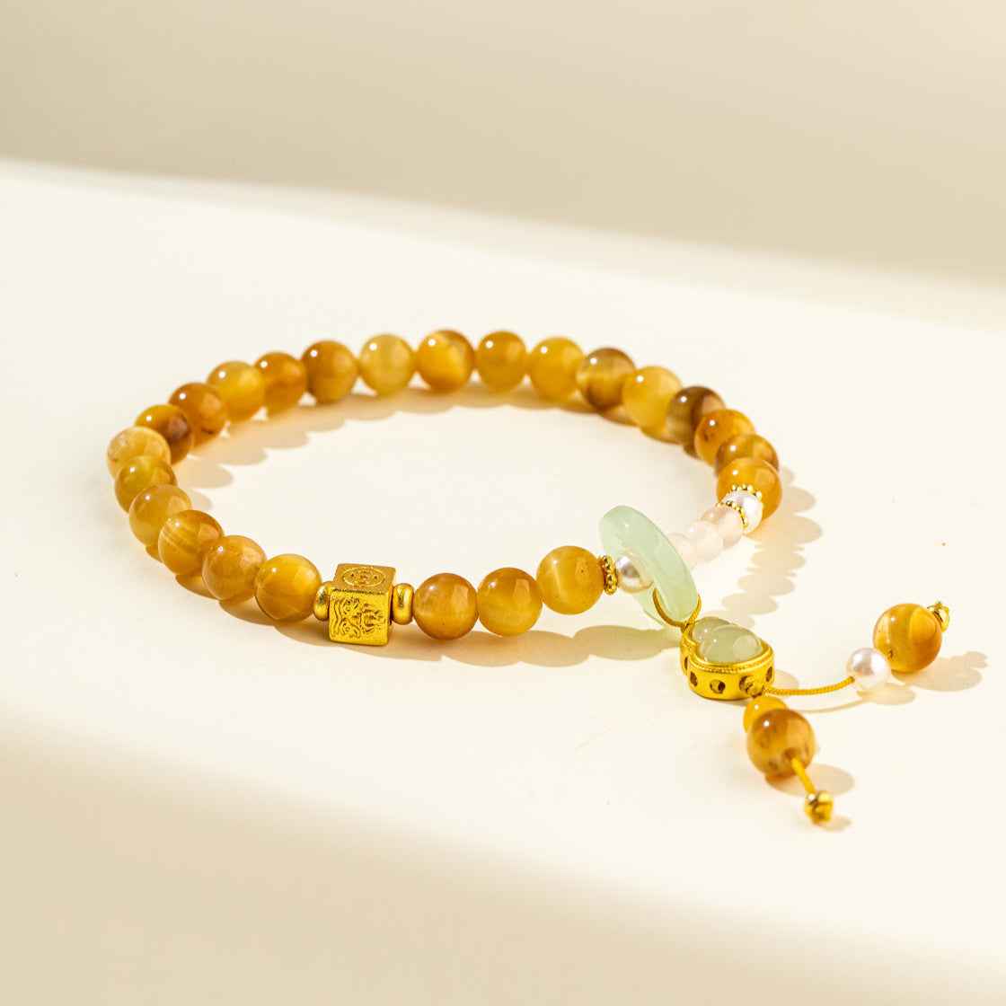 Crystal Jade Gold Pearl Gourd Sculpture Bracelet-Natural Energy & Handmade