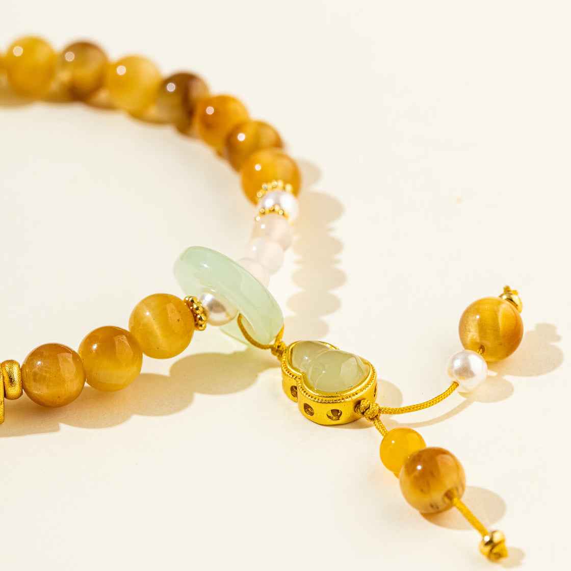 Crystal Jade Gold Pearl Gourd Sculpture Bracelet-Natural Energy & Handmade