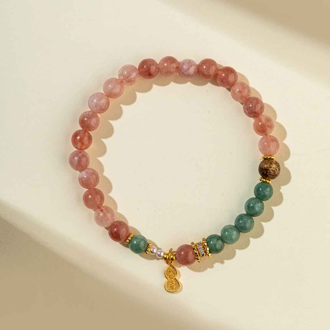 Crystal Agate Pearl Sandalwood Gold Bracelet-Natural Energy & Handmade