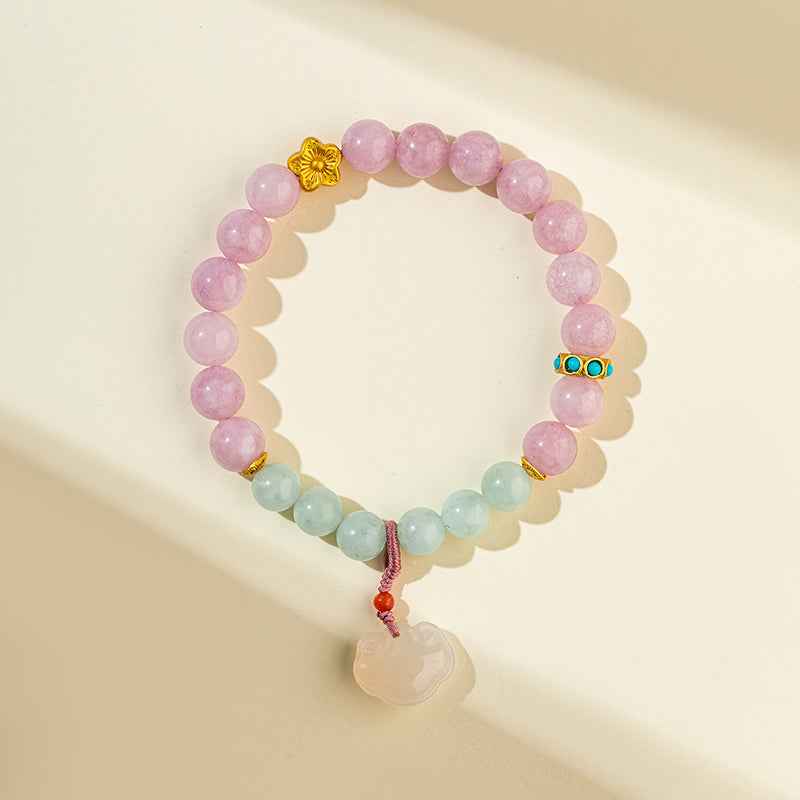 Pink Quartz Crystal Gold Jade Bracelet-Natural Energy & Handmade