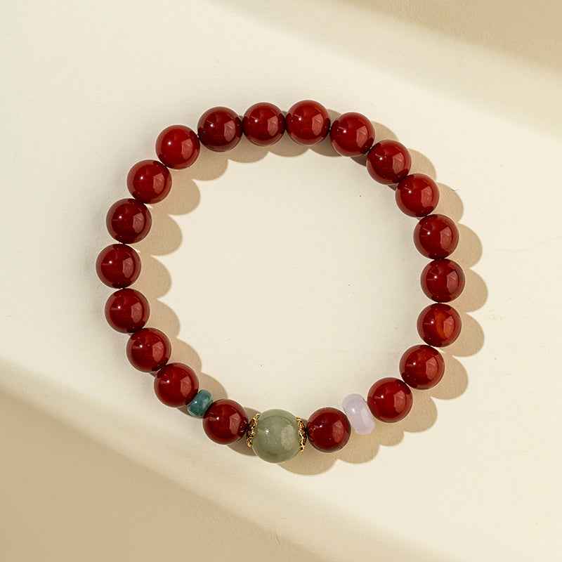 Natural Jade Red Agate Gold Bracelet-Natural Energy & Handmade
