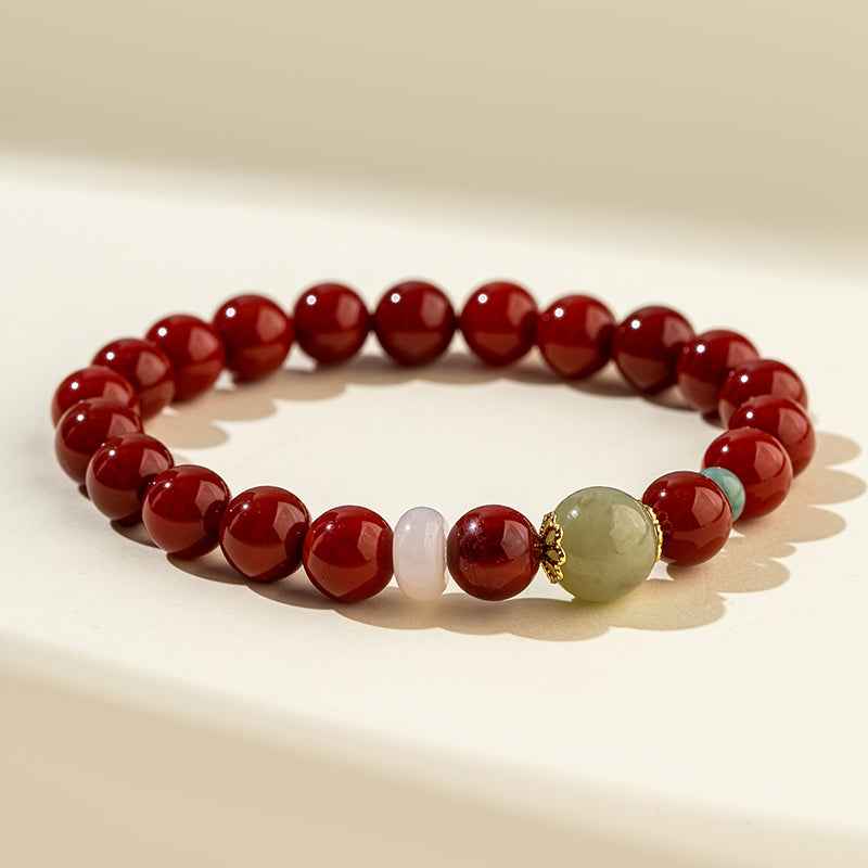 Natural Jade Red Agate Gold Bracelet-Natural Energy & Handmade