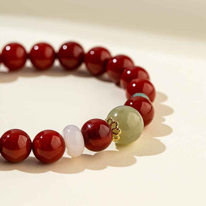 Natural Jade Red Agate Gold Bracelet-Natural Energy & Handmade
