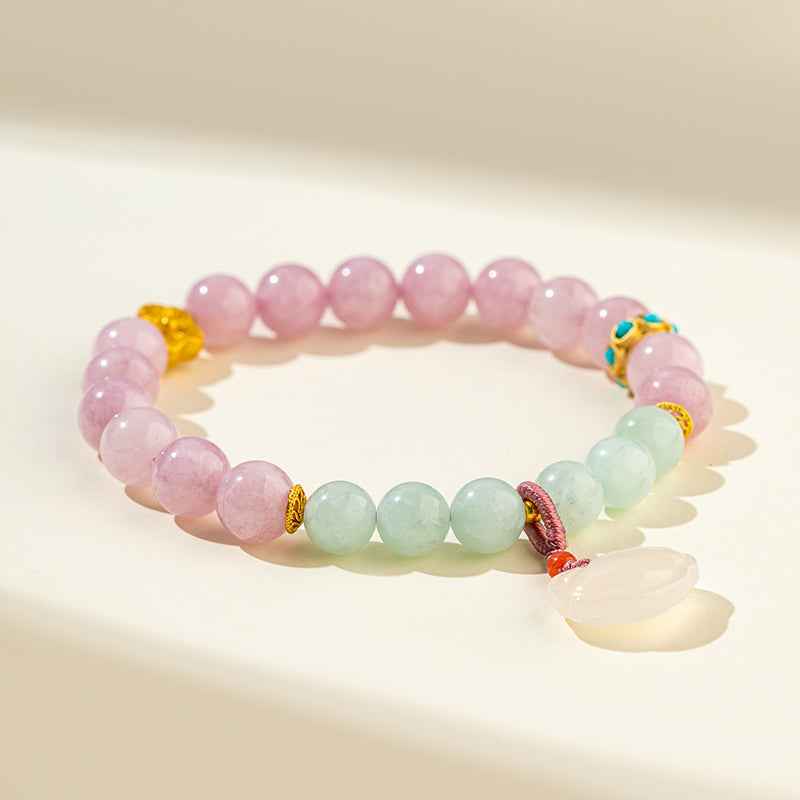 Pink Quartz Crystal Gold Jade Bracelet-Natural Energy & Handmade