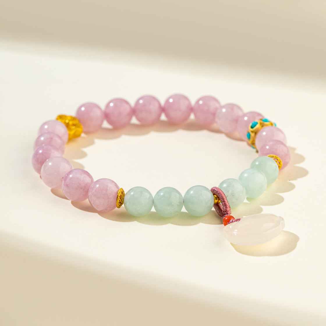 Strawberry Crystal Jade Pixiu Sculpture Gold Bracelet-Natural Energy & Handmade