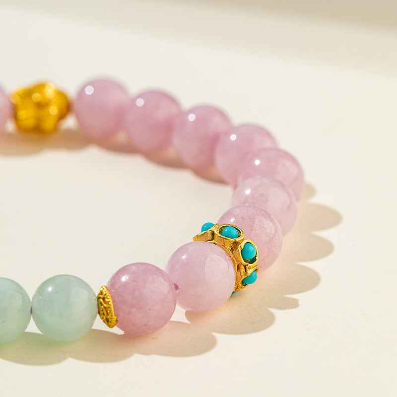 Pink Quartz Crystal Gold Jade Bracelet-Natural Energy & Handmade