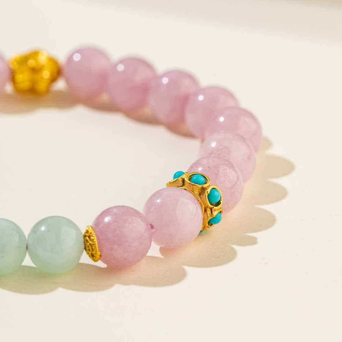 Strawberry Crystal Jade Pixiu Sculpture Gold Bracelet-Natural Energy & Handmade