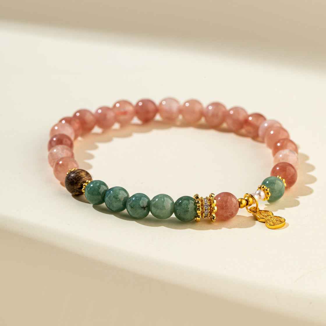 Crystal Agate Pearl Sandalwood Gold Bracelet-Natural Energy & Handmade