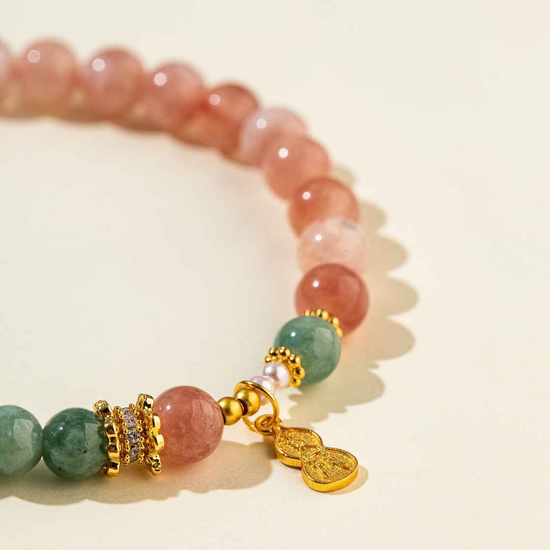 Crystal Agate Pearl Sandalwood Gold Bracelet-Natural Energy & Handmade