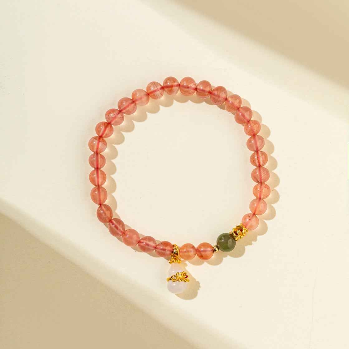 Red Crystal Flame Heart Jade Gold Bracelet-Natural Energy & Handmade