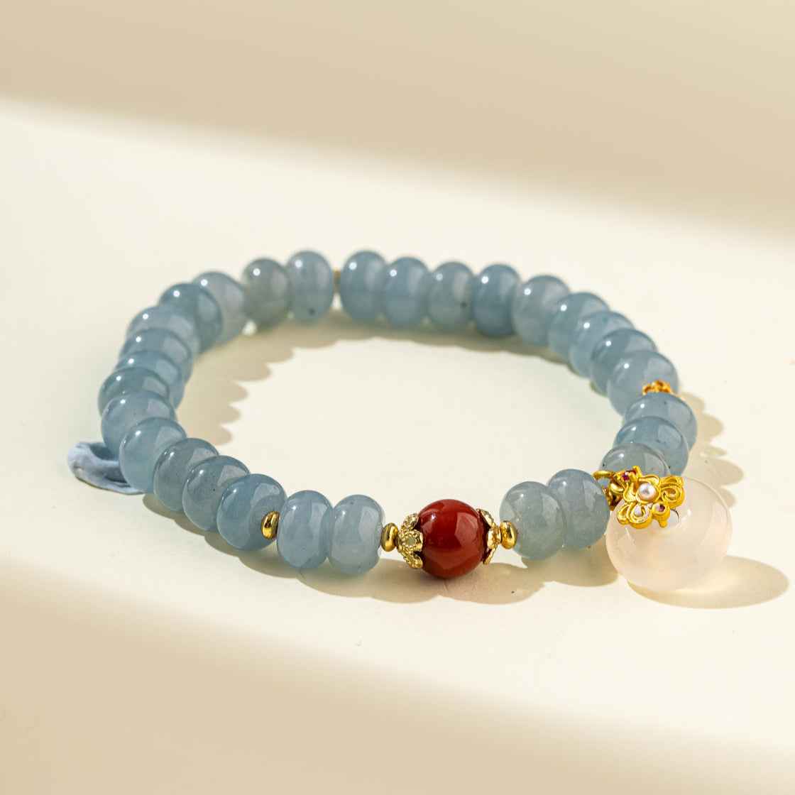 Sapphire Agate Jade Pearl Gold Bracelet-Natural Energy & Handmade