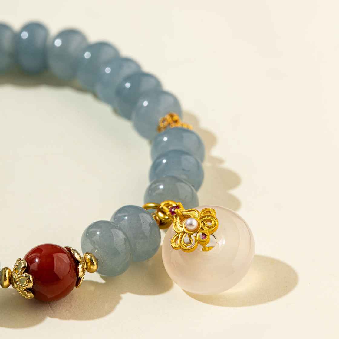 Sapphire Agate Jade Pearl Gold Bracelet-Natural Energy & Handmade