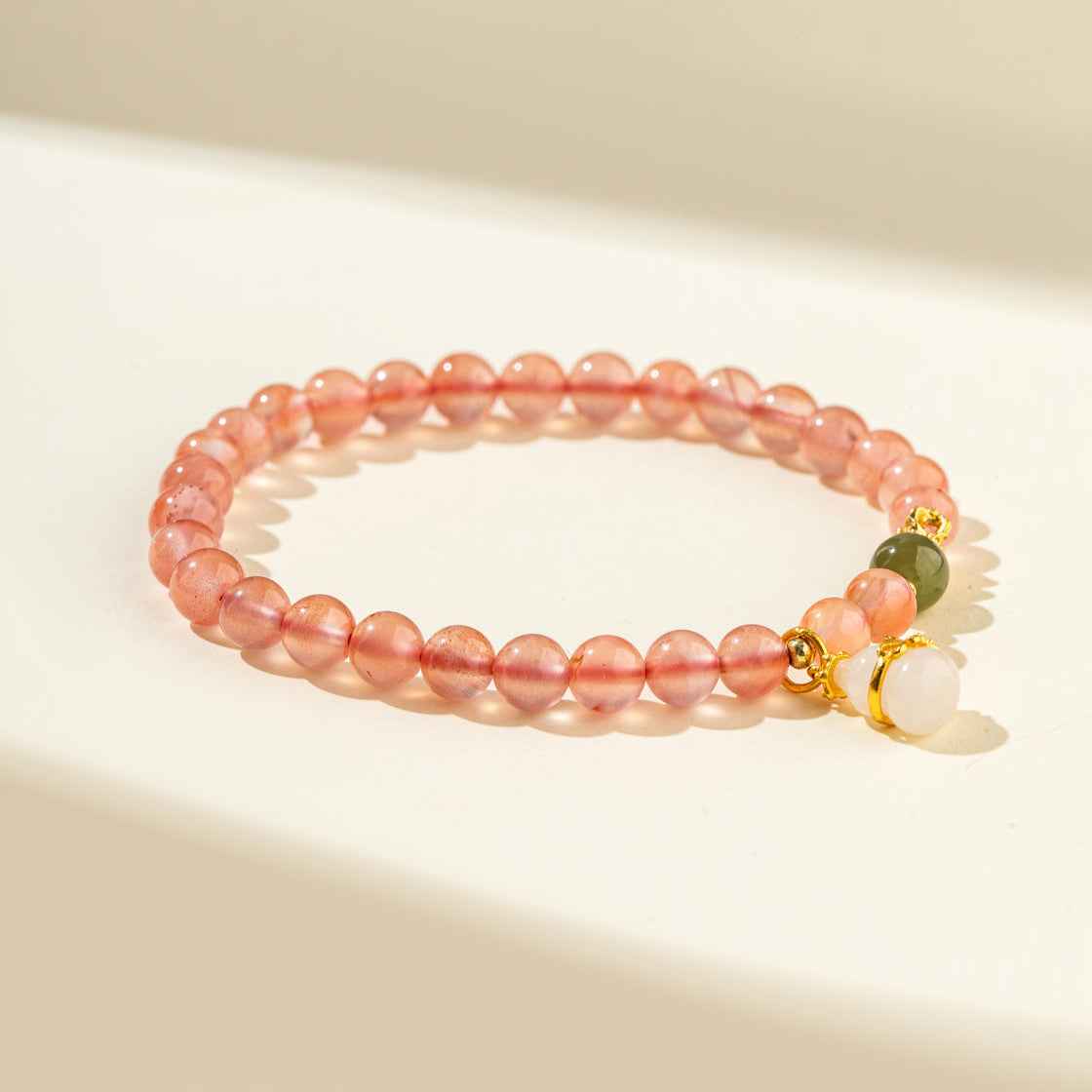 Red Crystal Flame Heart Jade Gold Bracelet-Natural Energy & Handmade