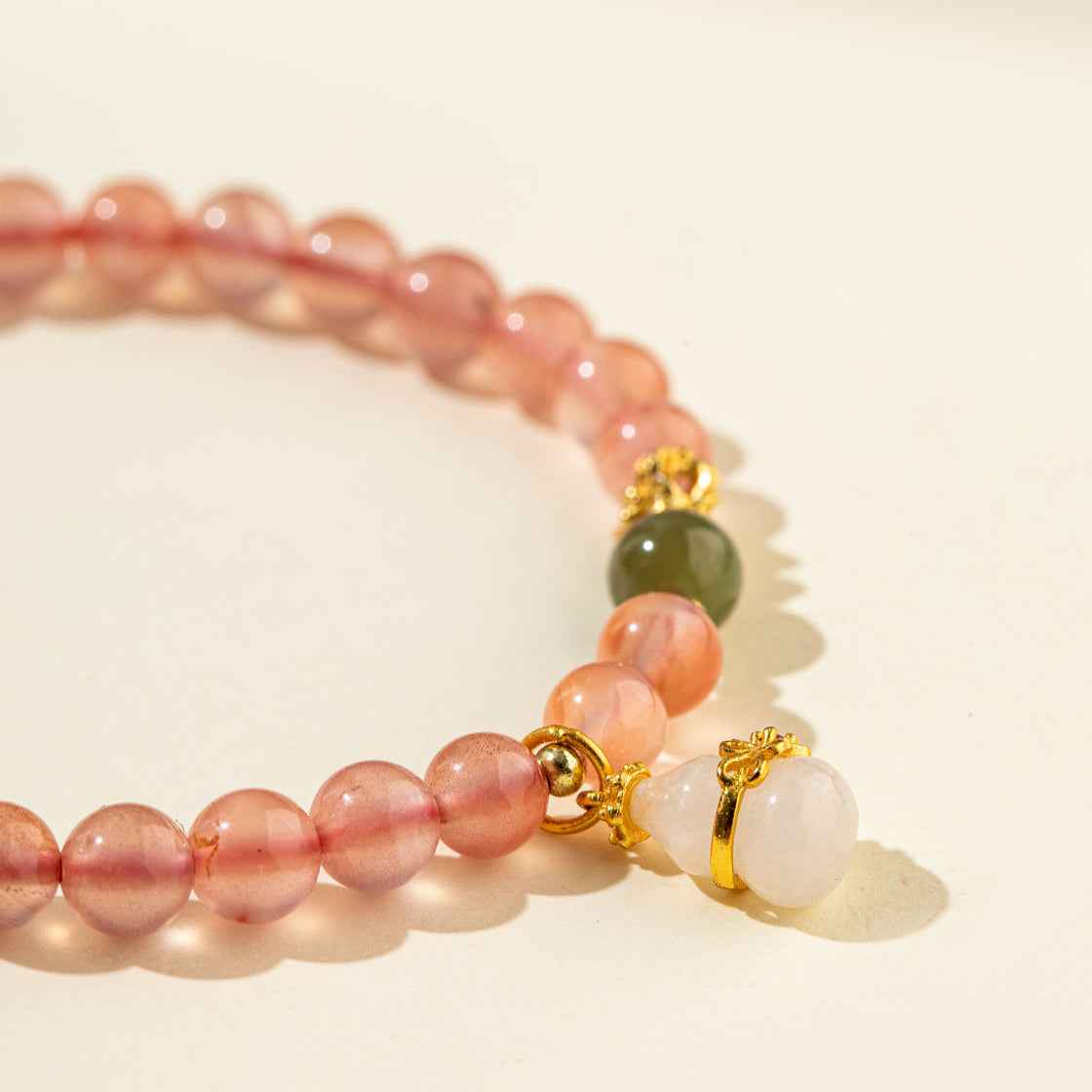 Red Crystal Flame Heart Jade Gold Bracelet-Natural Energy & Handmade