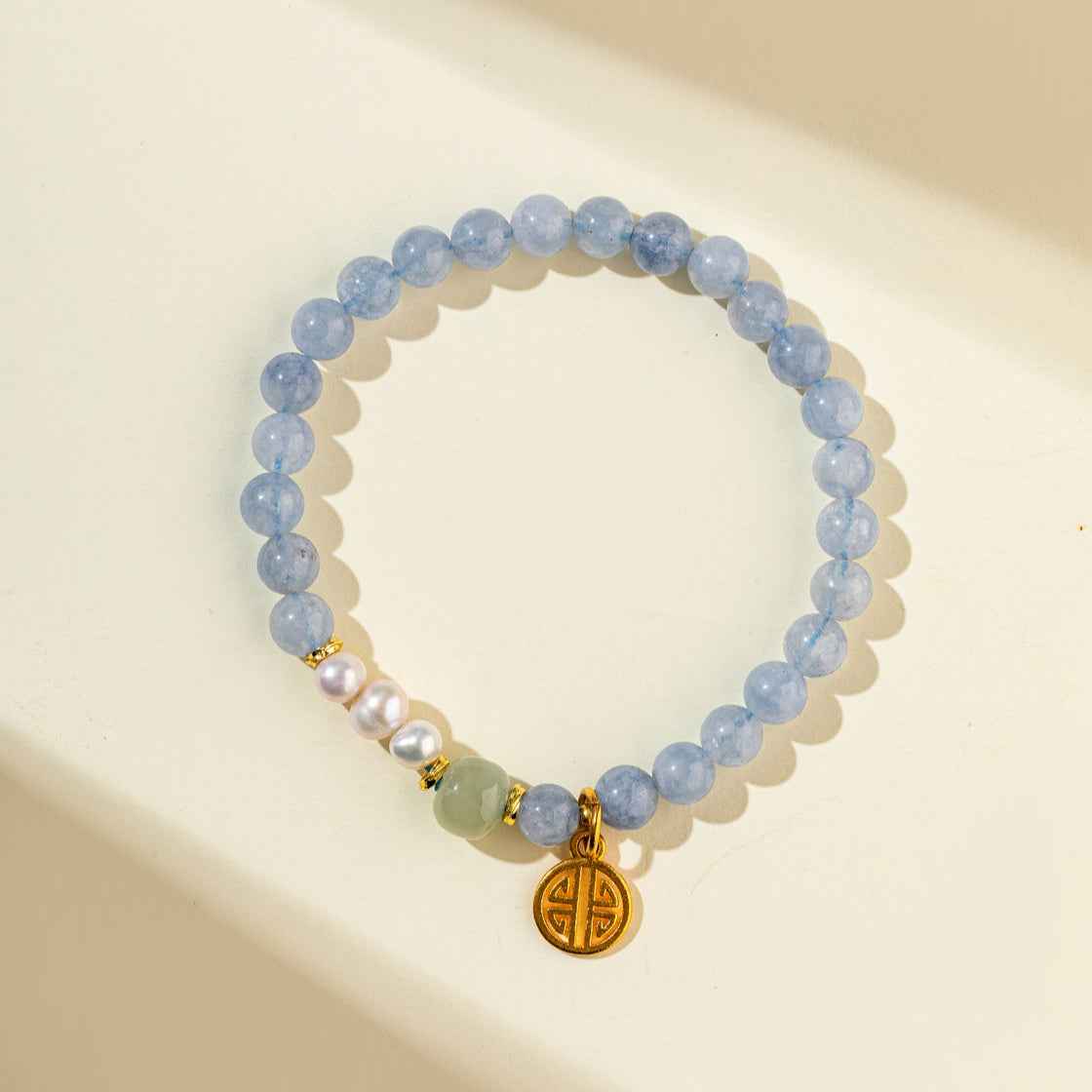 Ocean Crystal Pearl Jade Gold Bracelet-Natural Energy & Handmade