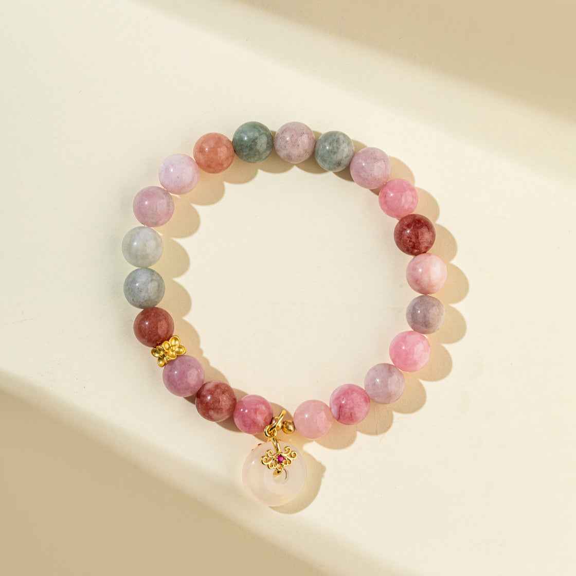 Pink White Jade Gold Bracelet-Natural Energy & Handmade