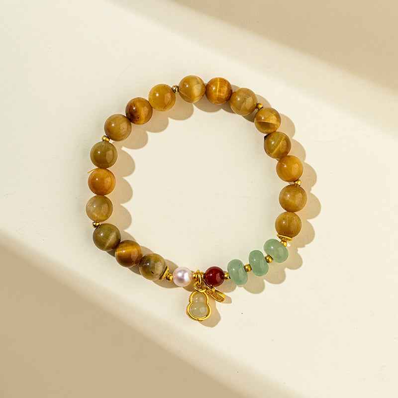 Citrine Jade Agate Pearl Gold Bracelet-Natural Energy & Handmade
