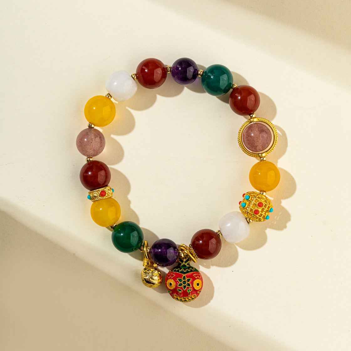 Multicolor Crystal Agate Jade Gold Bracelet-Natural Energy & Handmade