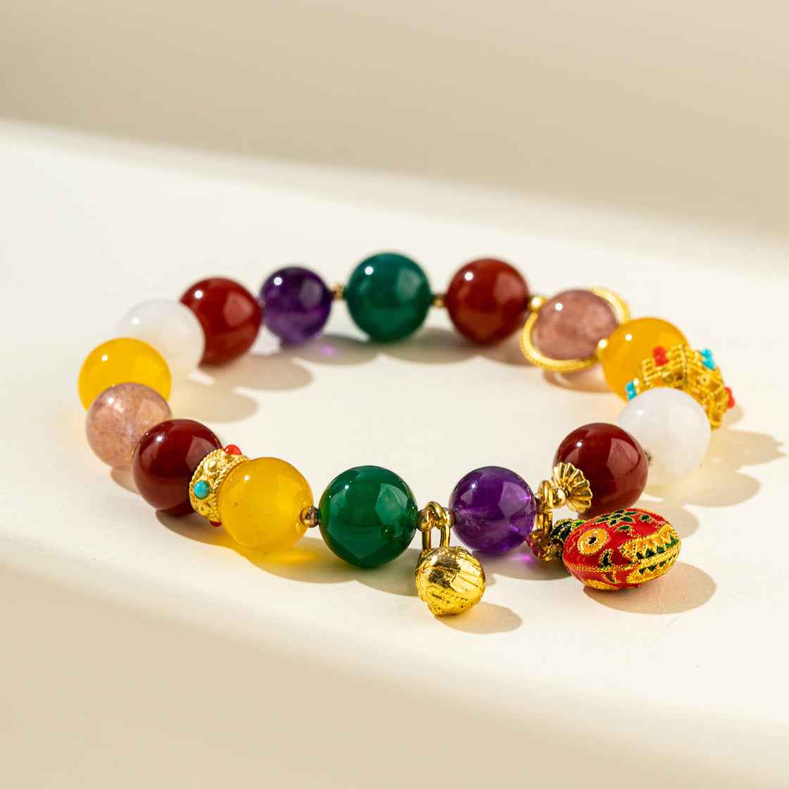 Multicolor Crystal Agate Jade Gold Bracelet-Natural Energy & Handmade