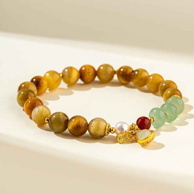 Citrine Jade Agate Pearl Gold Bracelet-Natural Energy & Handmade