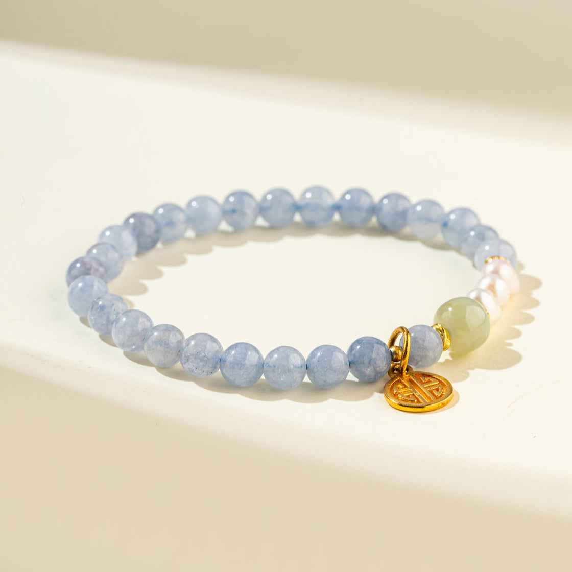 Ocean Crystal Pearl Jade Gold Bracelet-Natural Energy & Handmade