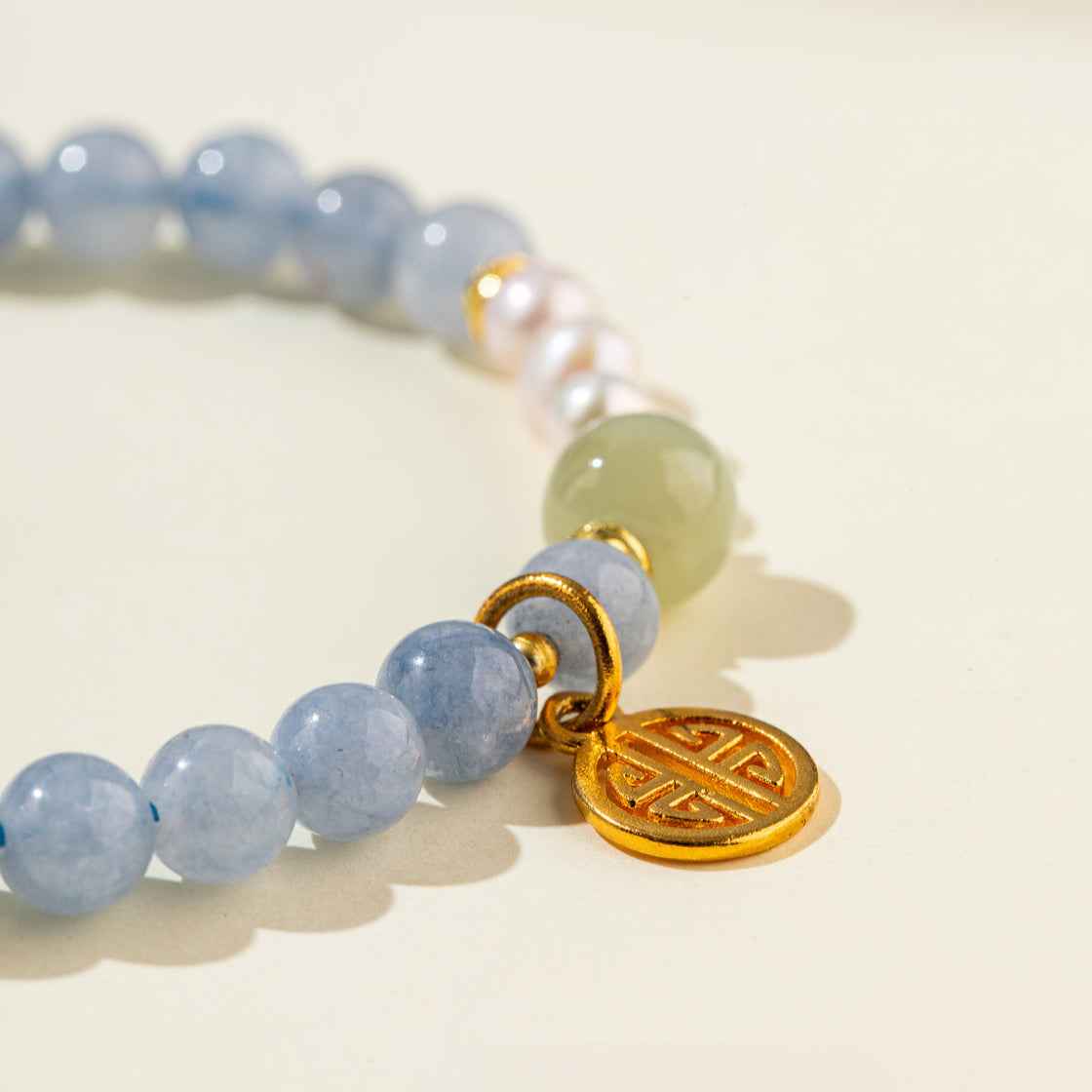 Ocean Crystal Pearl Jade Gold Bracelet-Natural Energy & Handmade